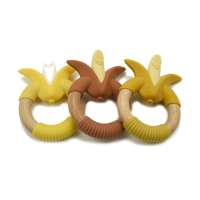 Banana Design Beech Wood Ring and Non-toxic Food Grade Silicone Baby Toothbrush Teether